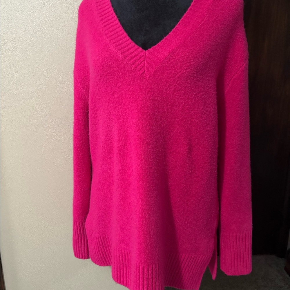 Nine West Vibrant Pink V-Neck Sweater